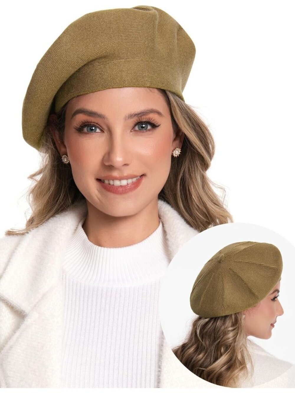 Women's French Style Double Layer Warm and Soft Knitted Beanie Hat Camel